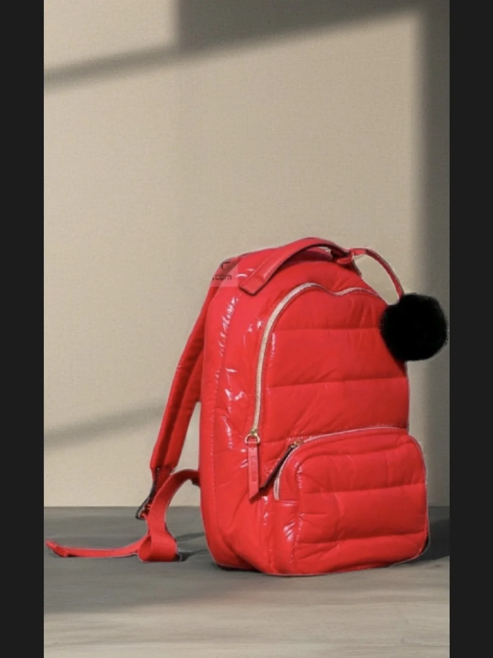 New! Estee Lauder  Fluffy  Backpack Makeup  Bag ~ Red Black Pom Pom